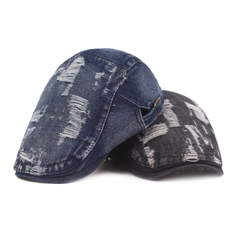Wholesale mens classic vintage distressed denim cotton Jean flat ivy newsboy cap  for men and women