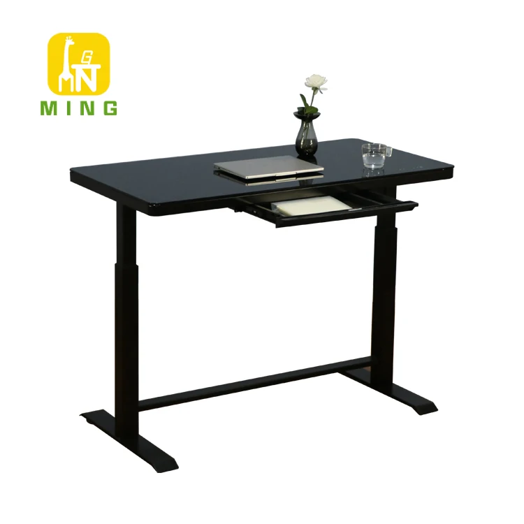 Adjustable Electric Glass Sit Stand Standing Desk  in Office or Home Modern Furniture with 2 Lifting Columns