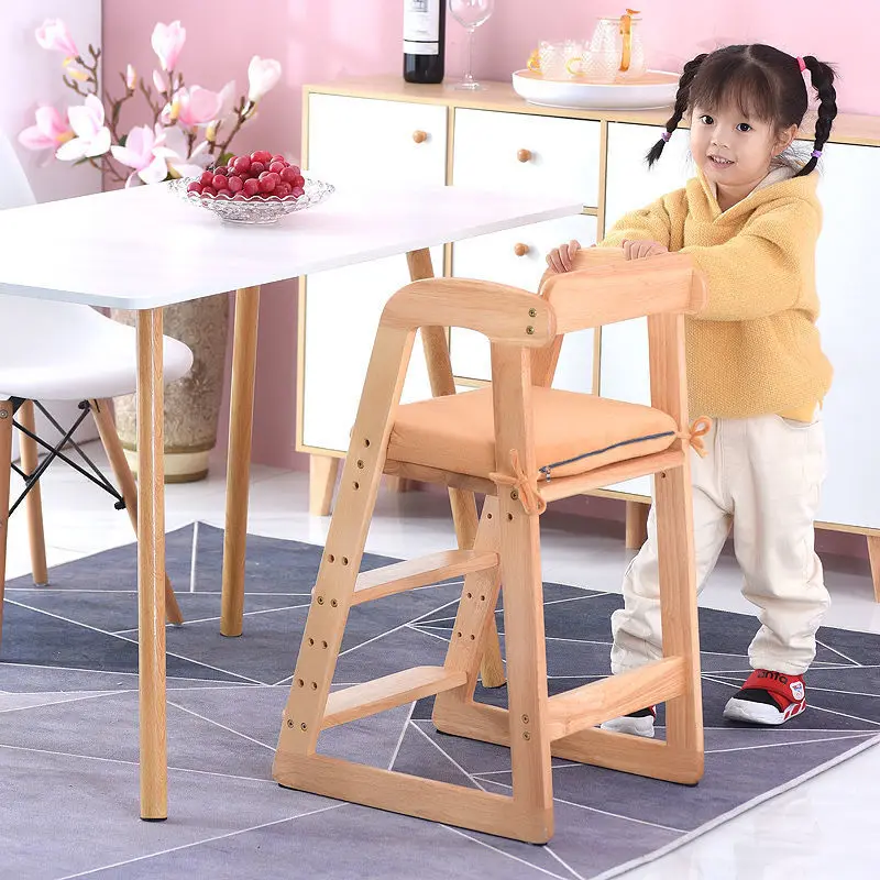 Portable Foldable High Baby Feeding Chair Solid Wooden High Chair Kid Dining Chair