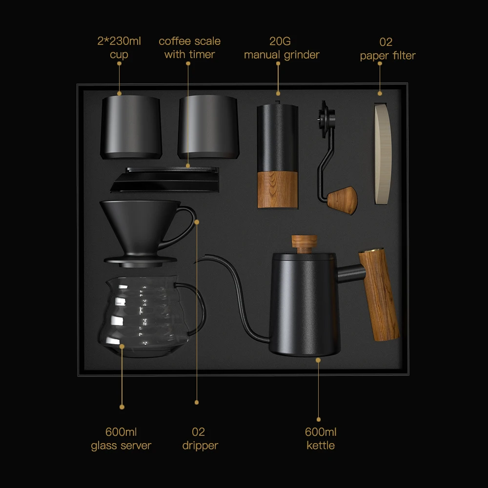 DHPO Pour Over Coffee Travel Bag Set Portable Coffee Maker Set Suitcase with Hand Coffee Grinder