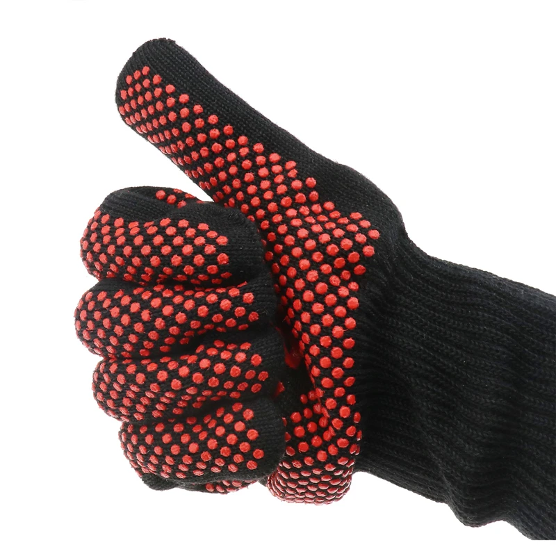 932F Heat Resistant Silicone Black Barbecue BBQ Gloves Flame proof Oven Mitt Non Slip Silicone Cooking Gloves Baking BBQ Grill