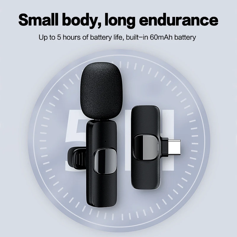 K9 New Live Noise Cancelling Wireless Clip Recording 2.4Ghz Microphone Bee Lavalier Microphone for Smartphone USB Type-c