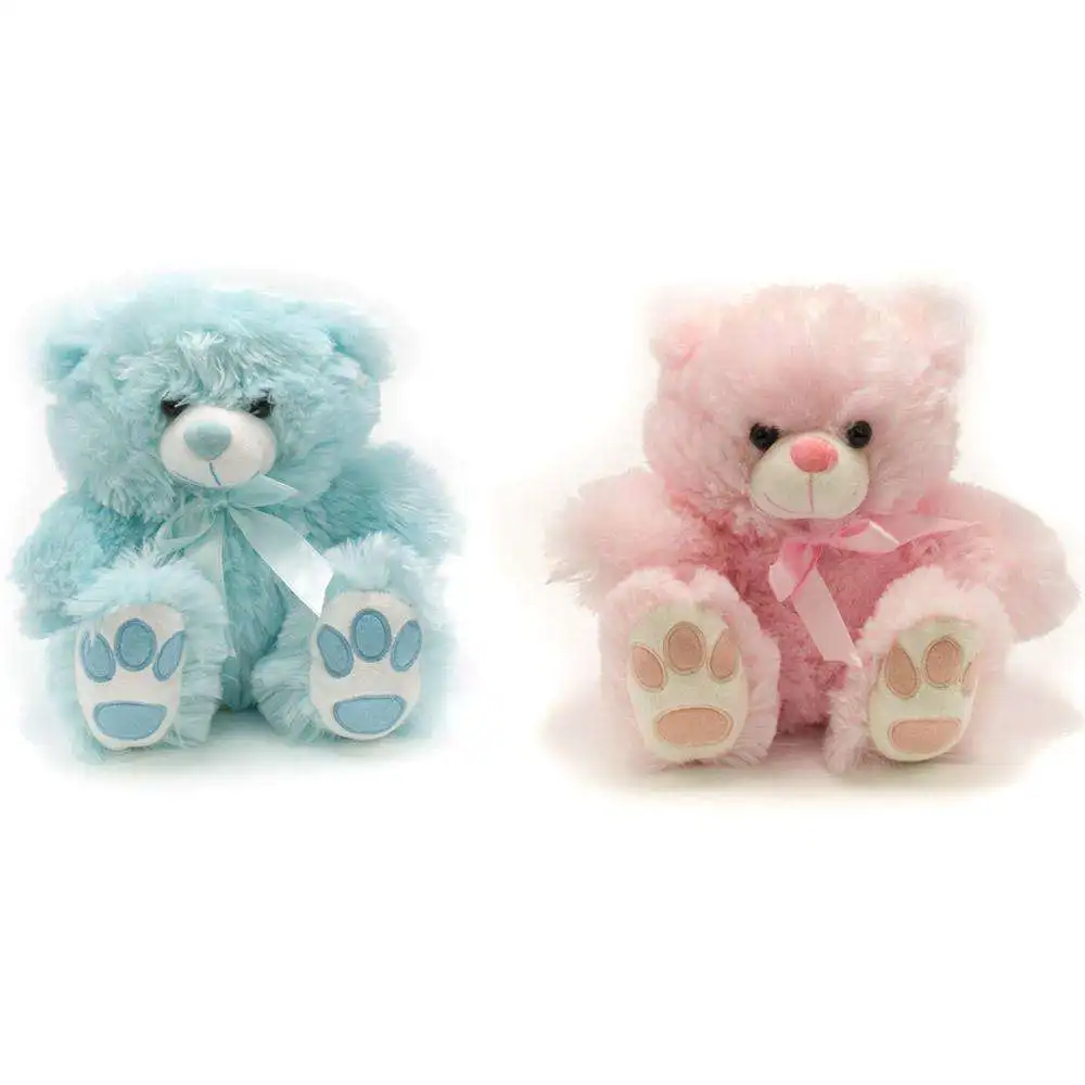 Sitting Teddy Bear With Embroidery Paw And Ribbon Super Soft Cuddle Stuffed Animal Plush Toy For Kids Gifts