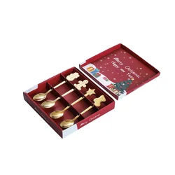 Christmas themed stainless steel spoon set with gift box exquisite Gold Silver  round spoon tableware creative business gift