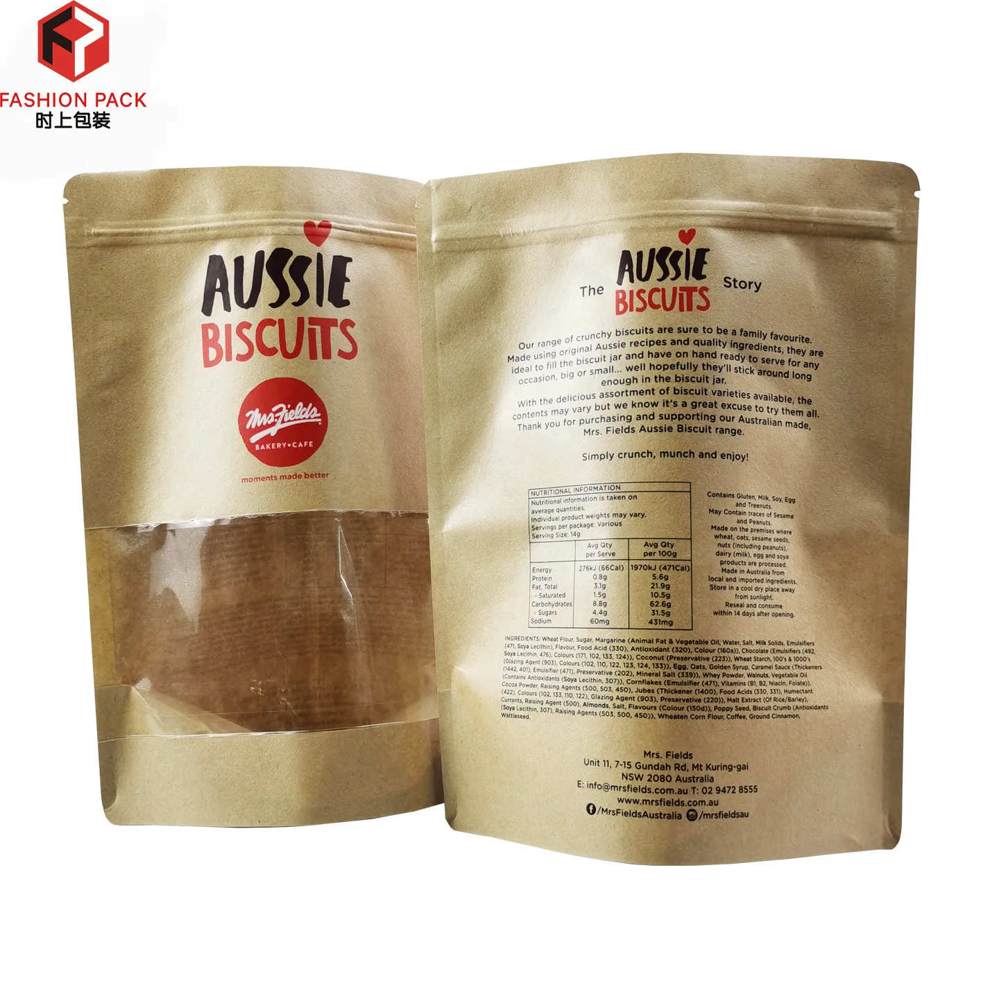 resealable white kraft paper ziplock doy-pack packaging bags with clear window china products