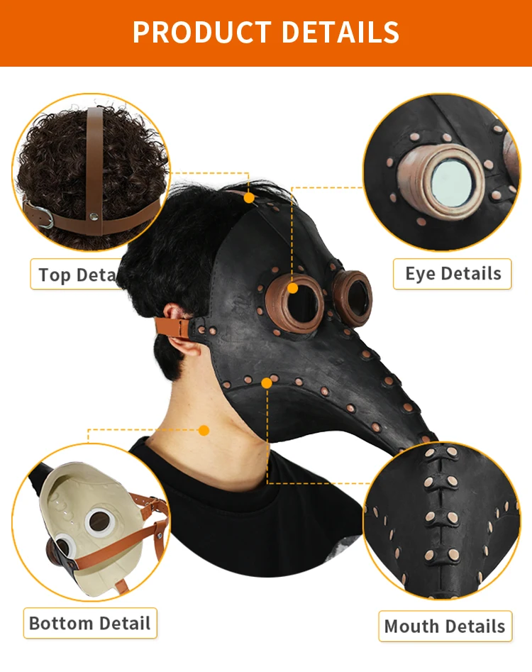 Customs Logo Latex Steampunk Plague Doctor Bird Mask Cosplay Long Nose Halloween Masquerade Costume Props