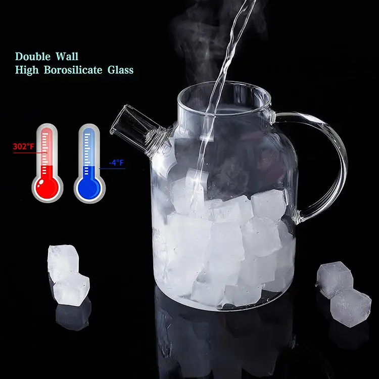 High borosilicate clear heat resistant Handmade Glass Teapot with bamboo lid