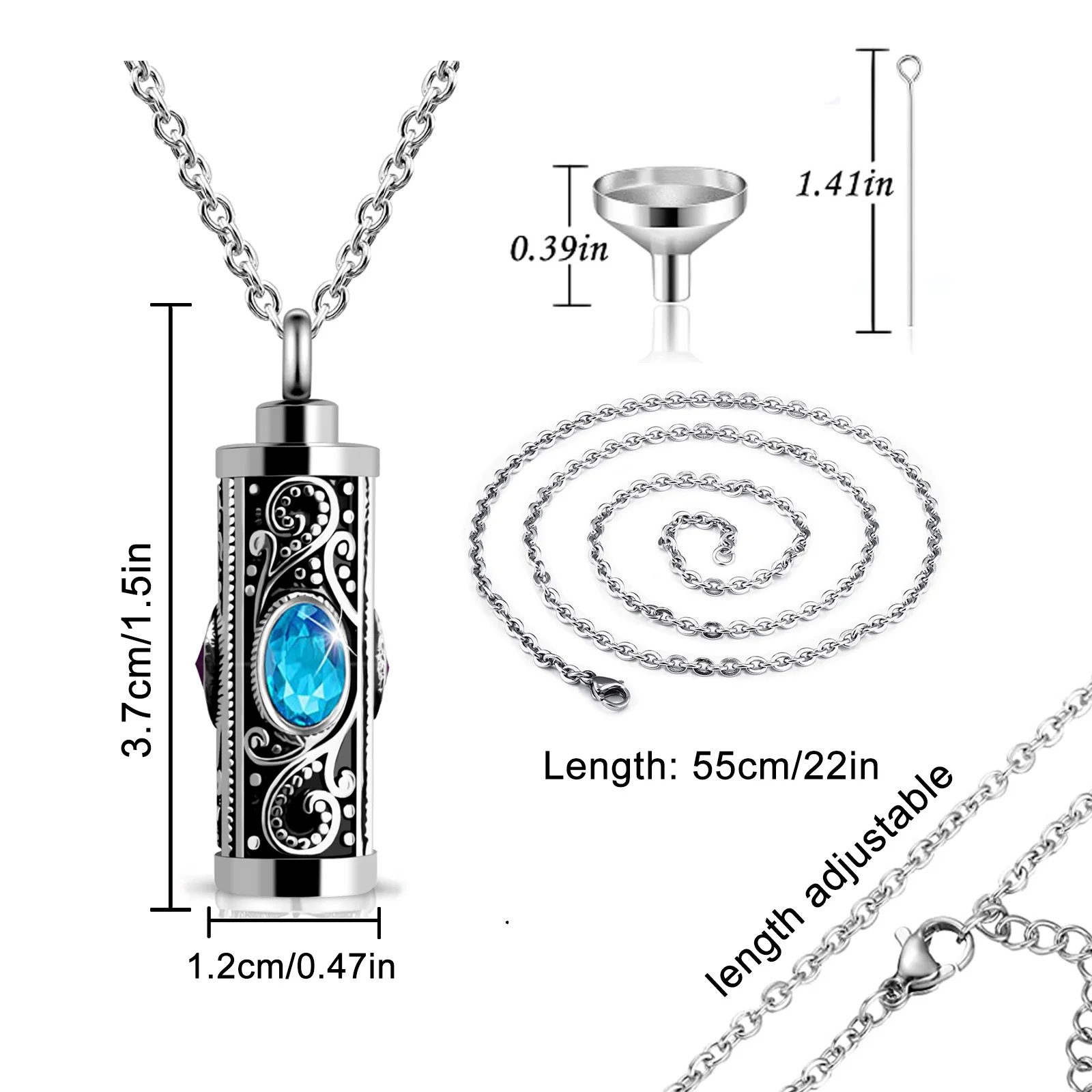 Crystal Cremation Urn Necklace for Ashes Keepsake Cremation Jewelry for Human Ashes Stainless Steel Memorial Pendant with Flower