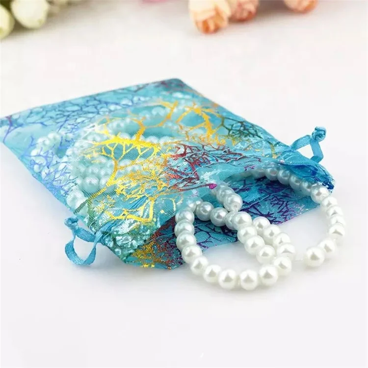 Hot wholesale gift candy packaging  bag hot stamping foil drawstring jewelry Organza Bag