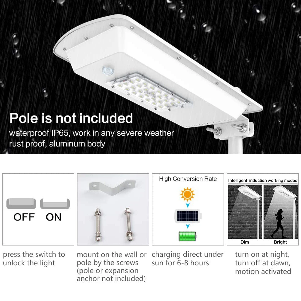 High quality integrated solar powered street lamp outdoor waterproof 10w 20w 30w 40w 50w