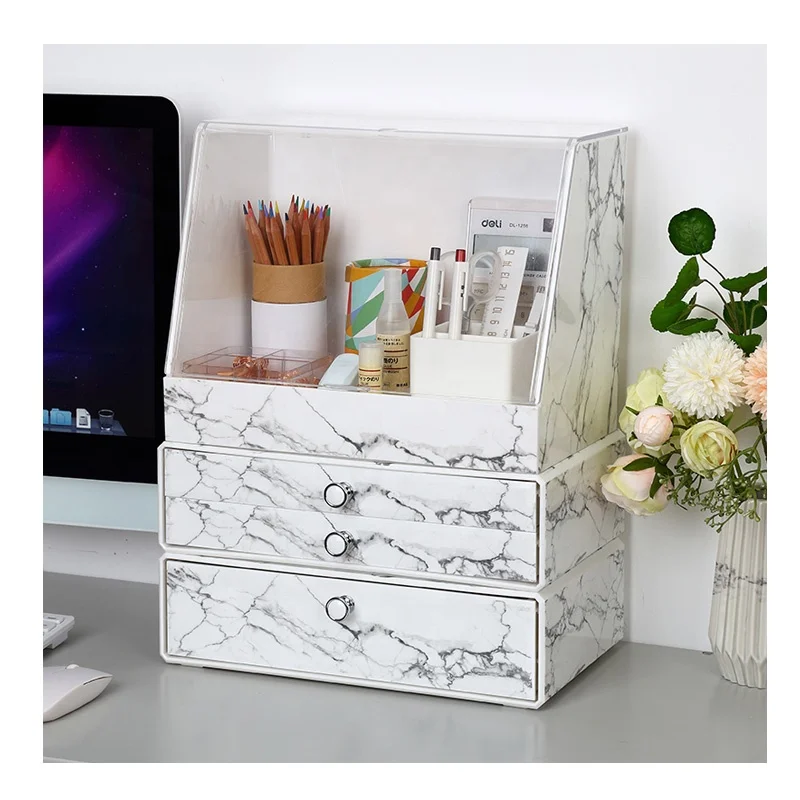 Desk PS stable dust proof marble home accessories desk organizer plastic office stationery storage box