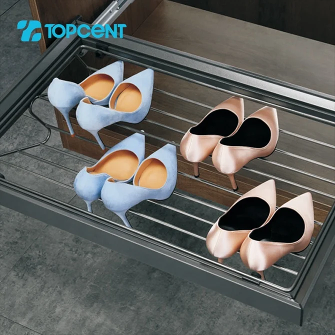 Topcent MA.1304 Simply Wardrobes Wired Shoe Rack Pull OutSoft Close Drawer Storage Baskets Shoe Rack