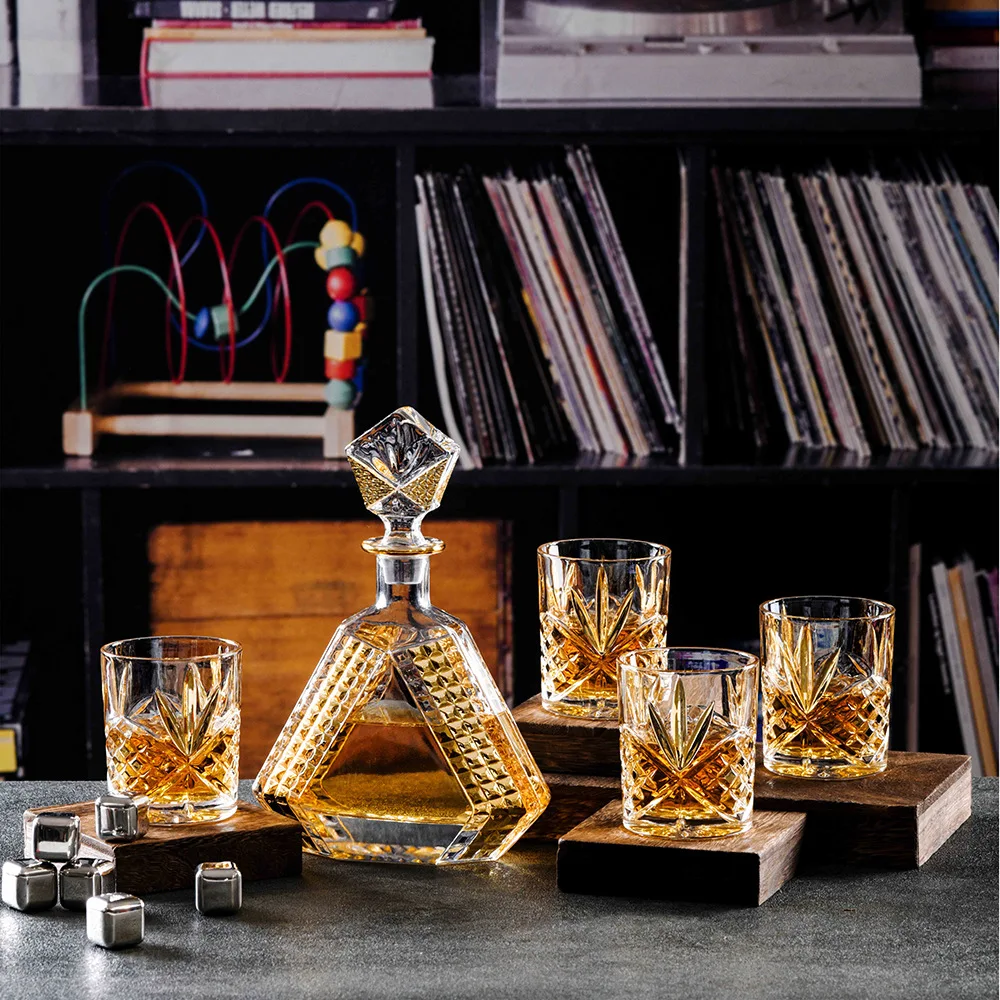 Whiskey Cognac Decanter Set with 6-Piece Crystal Whiskey Glasses Set Mens Gift Premium Liquor