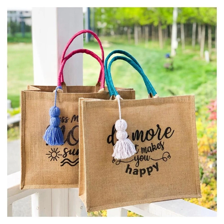 Hot sell customized brown high quality custom eco friendly printing burlap tote  gift shopping jute bag