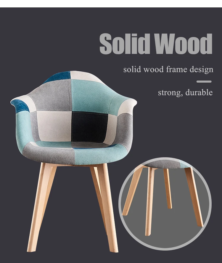 Manufacturer sells 2021 modern kitchen chair modern nordic design Patchwork fabric dining chair with wooden leg
