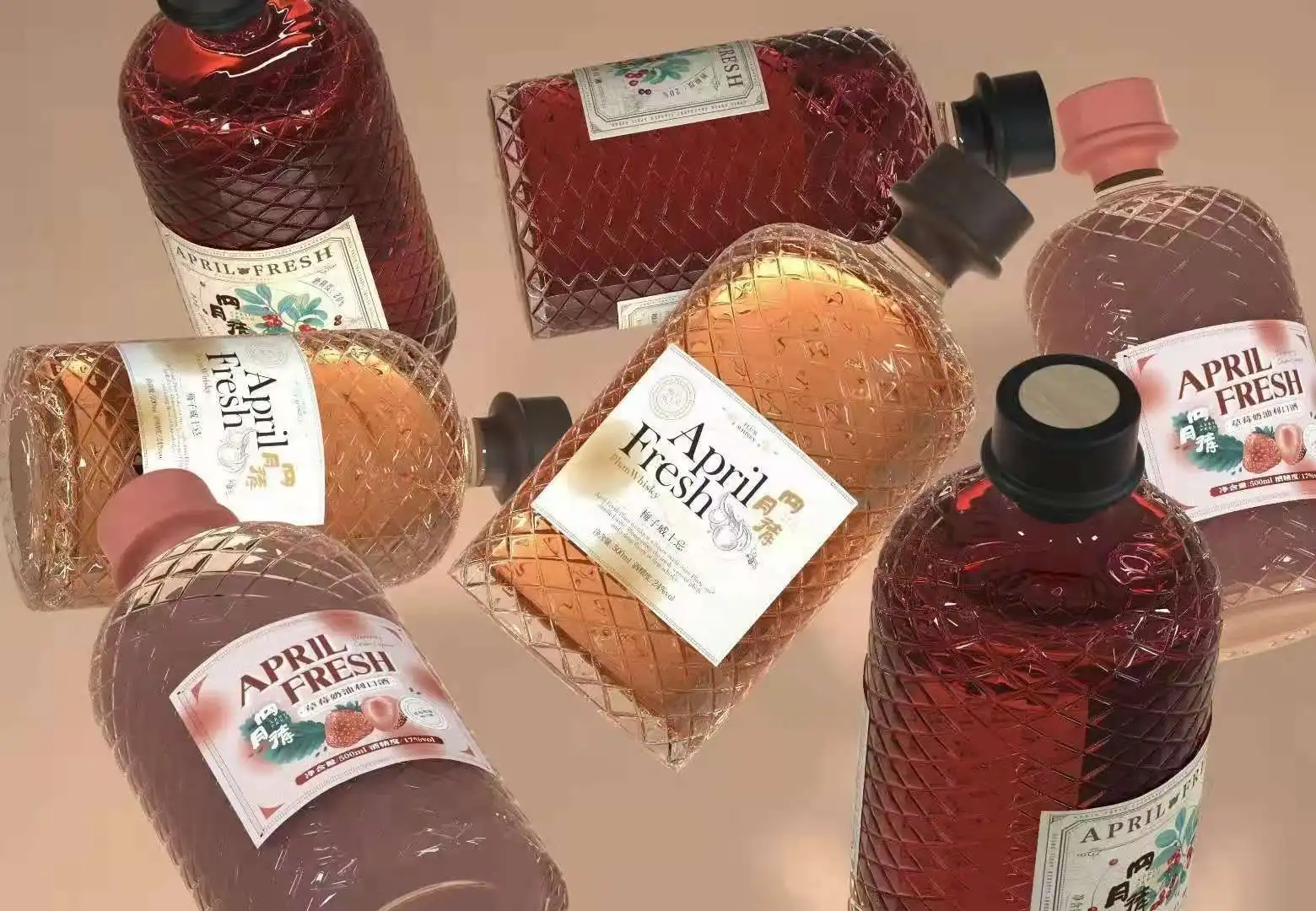 Creative 100ml 250ml 375ml 500ml Clear Empty Corked Beverage Juice Fruit Wine Glass Bottles with Cork Lid