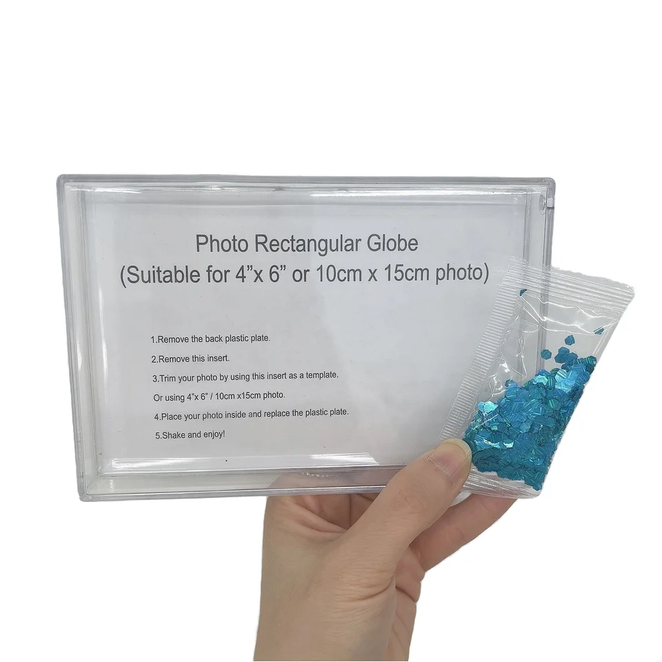 Clear 4x6 Inch Acrylic Camera Sequins Photo Frame With Liquid Snow Globe Picture Frame