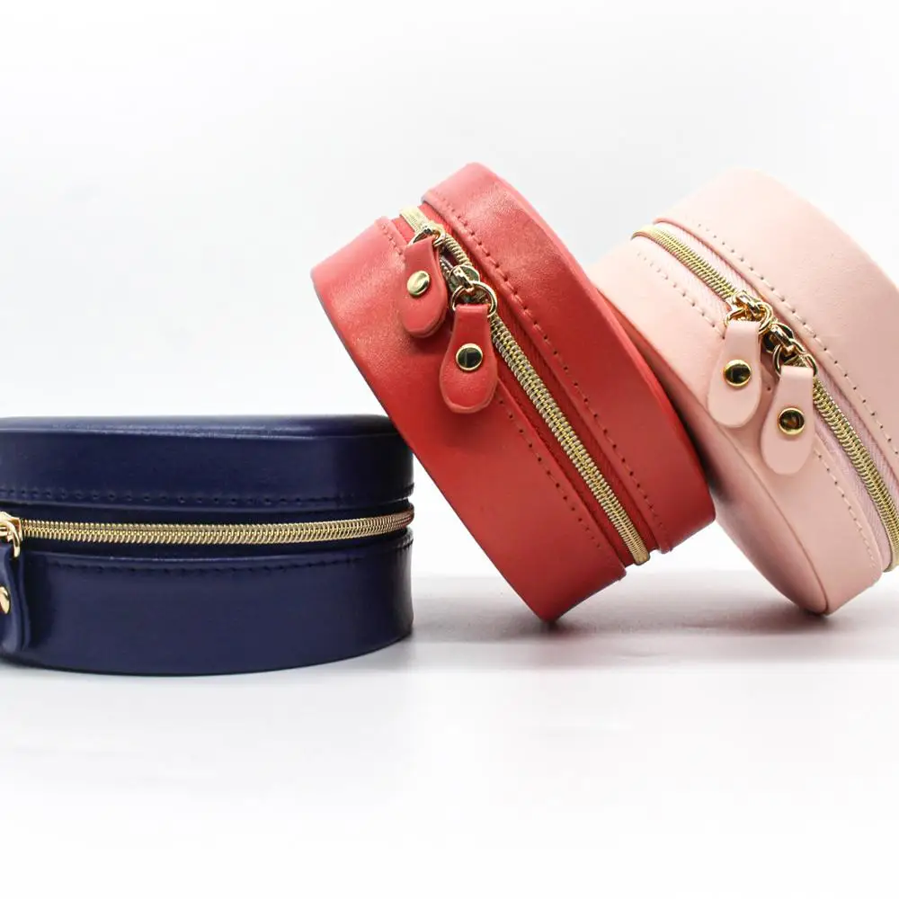 Portable PU Leather Jewelry Storage Box Women Travel Case Zipper Boxes Organizer for Earrings Rings