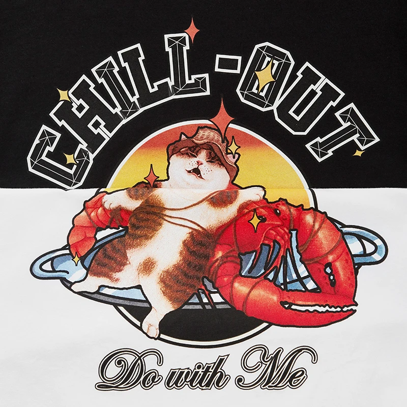 INFLATION 210G Hand-draw Funny Cat Printed Tshirt Men 16S Plus Size T-shirt