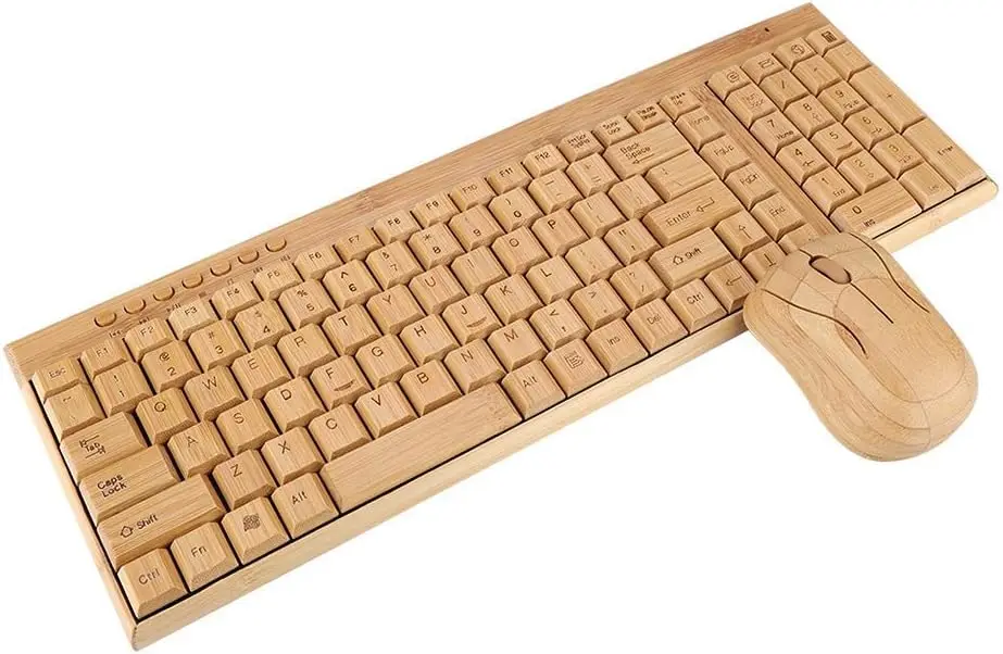 Factory Wholesale 104/105 Keys Wireless Wired Bamboo Keyboard Mouse Set
