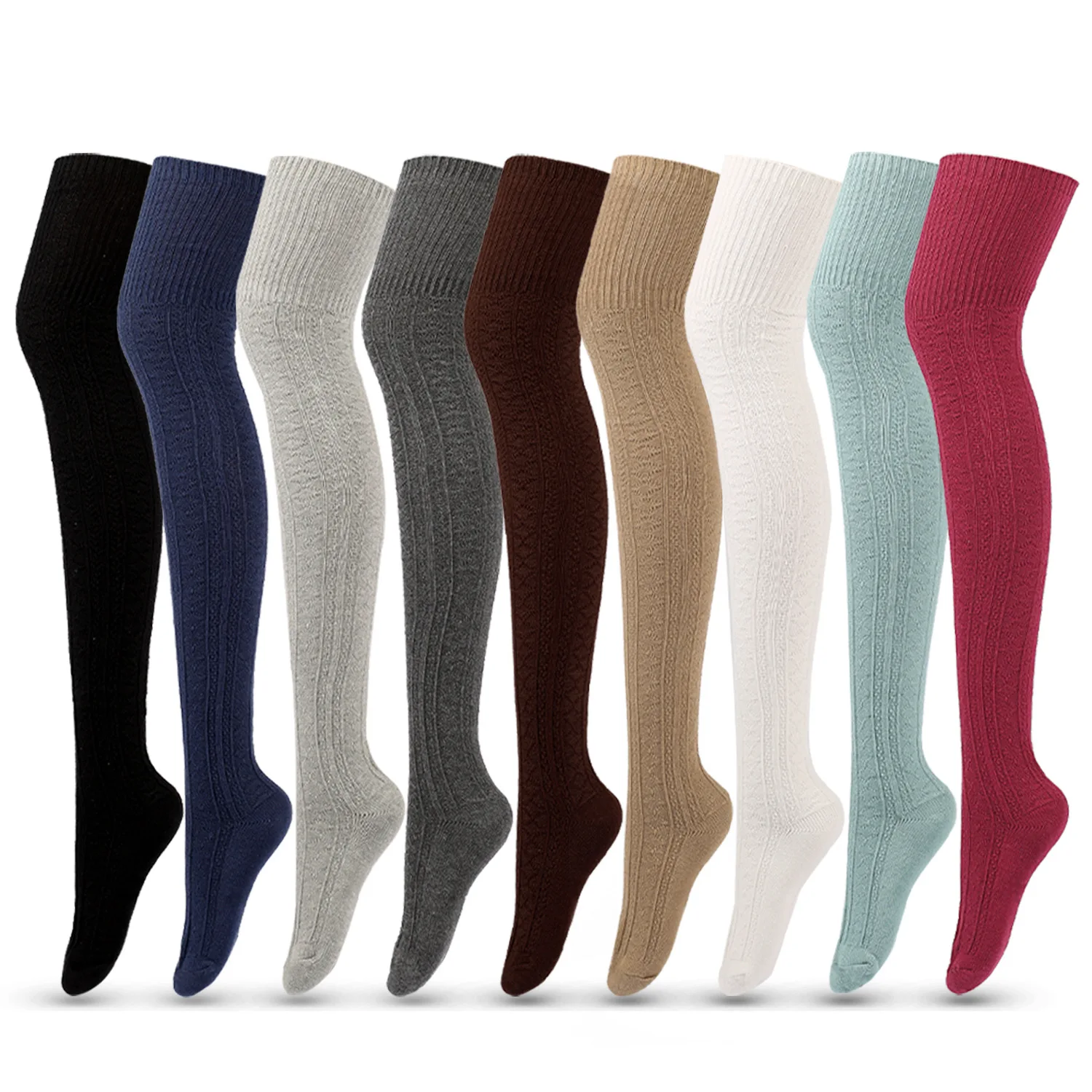 Hot Sale over knee long Solid winter cotton knitting women stockings non-slip thigh high tube socks