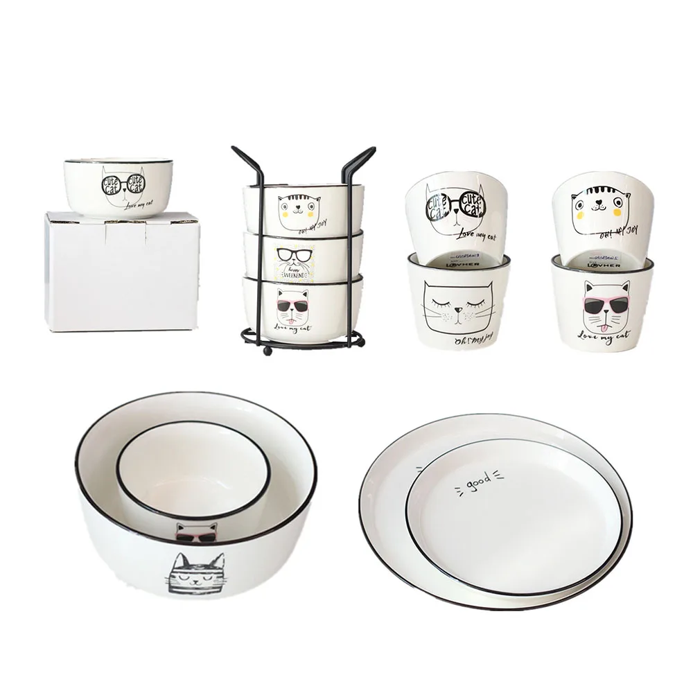 Durable Porcelain Morden Cat design Stackable Dinnerware Sets For Home Restaurant Hotel