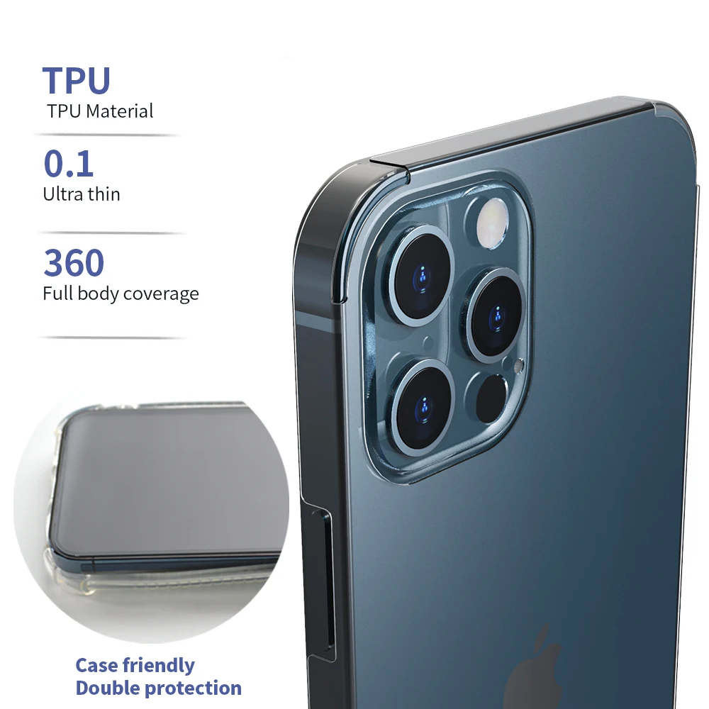 
Amazon Hot Sale For iPhone 11 12 Pro Max Full Cover TPU Screen Film+High Clear Phone Back Glass Camera Lens Protector 