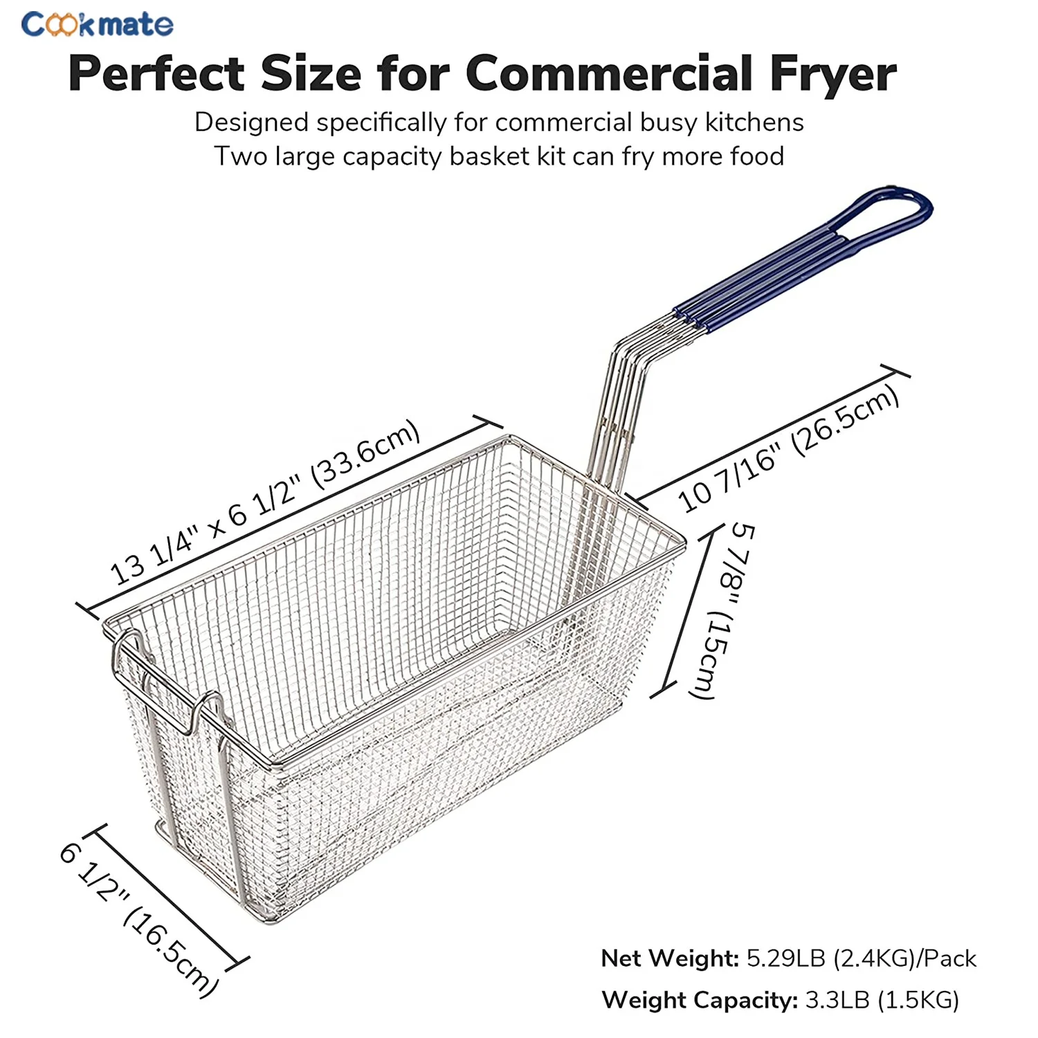 Cookmate Deep Fryer Basket with Non-slip Handle Restaurant Kitchen Chip Fish Commercial Fryer Basket