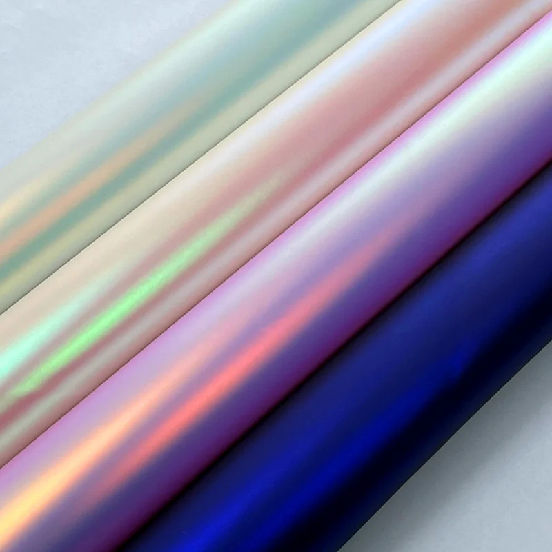 Matte Metallic Vinyl Fabric PU Holographic Laser Iridescent Faux Leather for Making Shoes