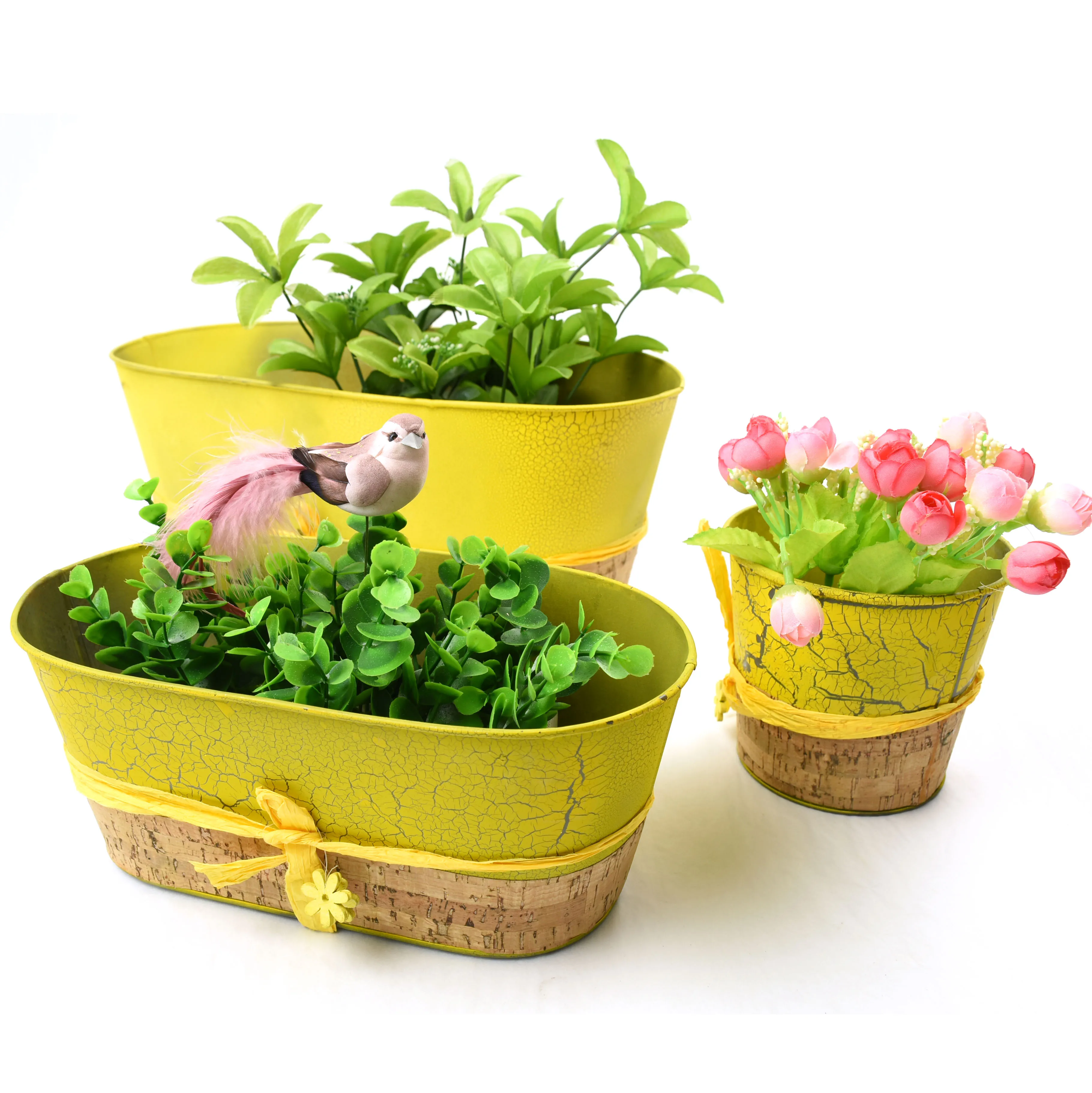 GY BSCI Metal Flower Pot Home Classical Decor Metal Flower Buckets Herb Garden Planter Pot Bucket