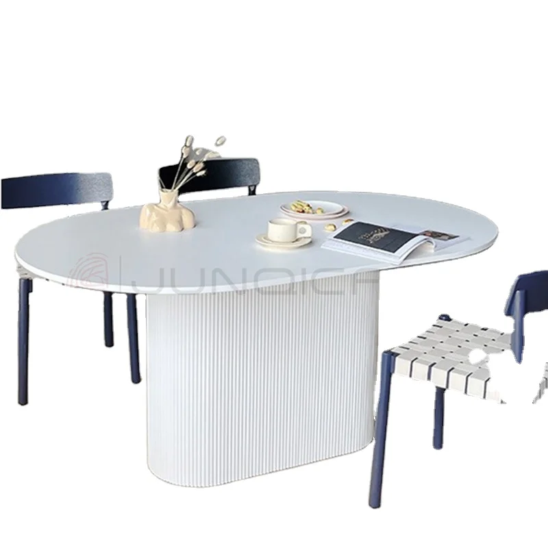 Whole sale Cheap Unique Oval 4-8 Seats Dining Table restaurant White Oak Veneers Wood Table set breakfast nook kitchen Table