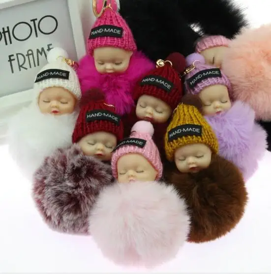 2019 hot selling faux fur ball baby doll keychain