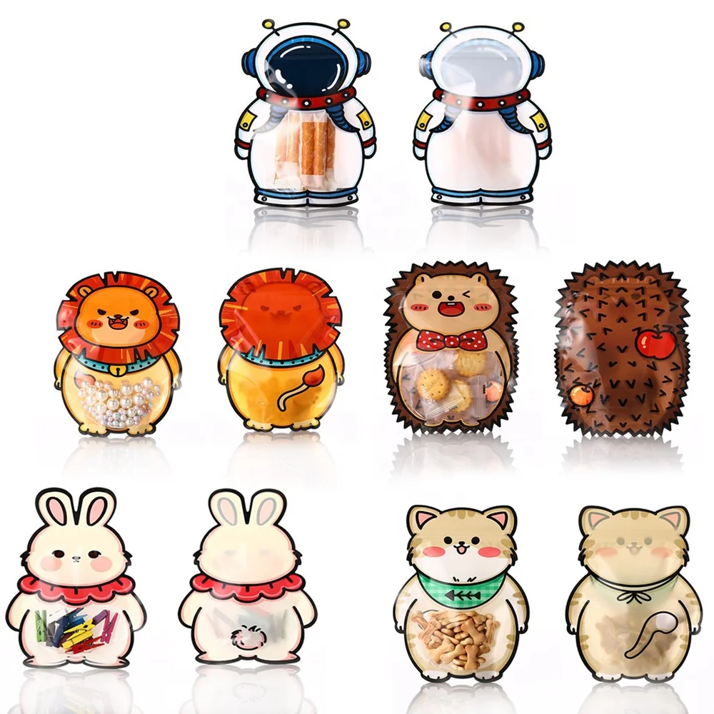 10 Pcs/Pack Astronaut Cookie Sweet Zip Lock Plastic Bag Jewelry Earrings Stand Up Packaging Bags for Kid Birthday Business Party