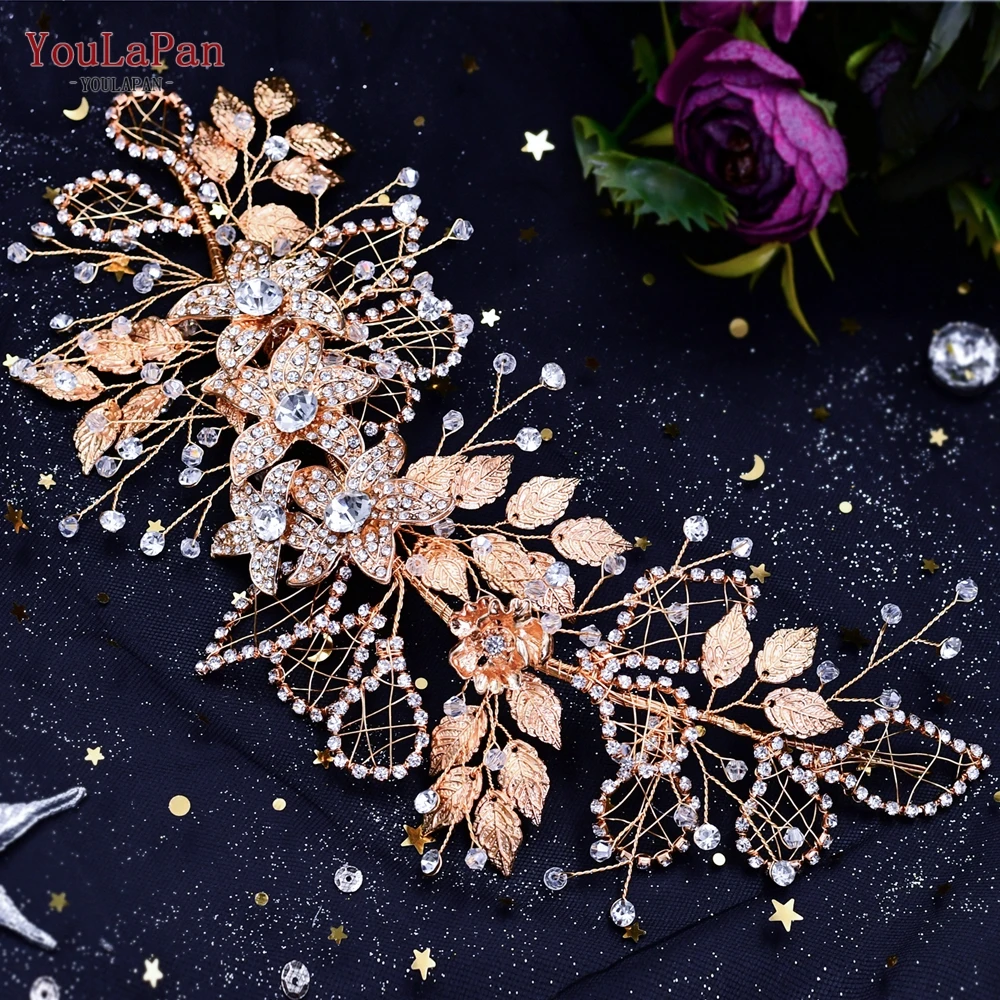 YouLaPan Wholesale Bridal Hair Accessories Gold Silver Flowers Leaves Fancy Headpiece Women Prom Party Wedding Headwear HP282