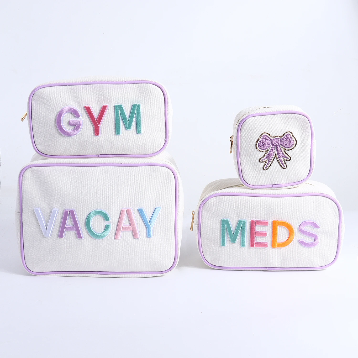 Keymay High Quality Women Girl Cute Fashion Zipper Canvas Cotton Bag Travel Toiletry Bag Custom Cosmetic Bag Canvas