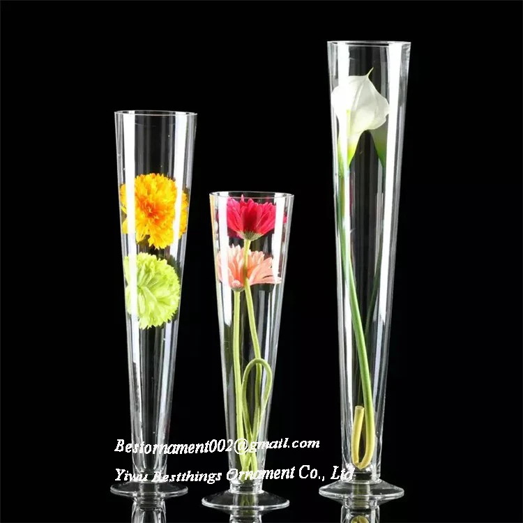 Wedding Decoration New Striped Clear Tall Cone Clear Glass Vase Table Centerpiece