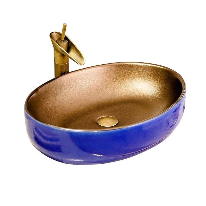 Vessel Shape Cooper Metal Color Bathroom Sink Art Basin Bronze Basin, Lavatory Oval Bronze Bathroom Washbasin