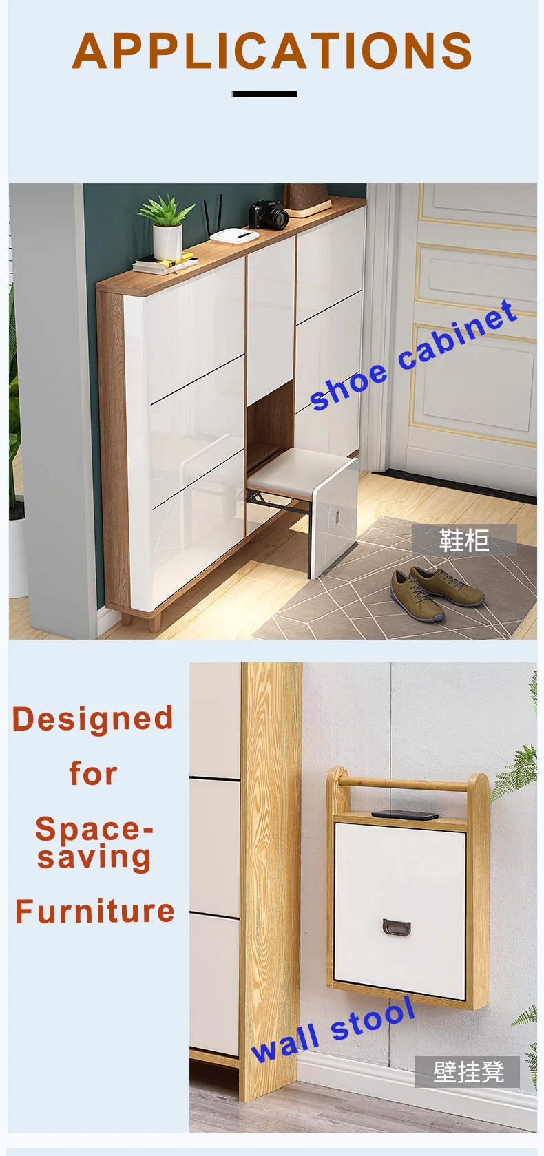 Hidden Pull Down Stool Mechanism for Shoe Rack Cabinet