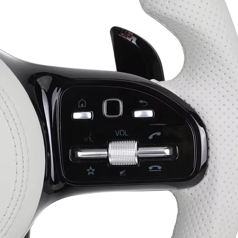 White Half Leather Forged Carbon Fiber Steering Wheel for Mercedes Benz W204 W205 W211 W213 W212 W222 EQA E550 G63 C63 AMG GT