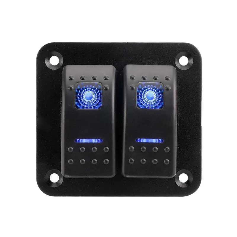 Aluminum 2 Gang Rocker Switch Panel Blue LED Pre-Wired Switch Panel for Marine Boat Automotive Car RV Truck Vehicles