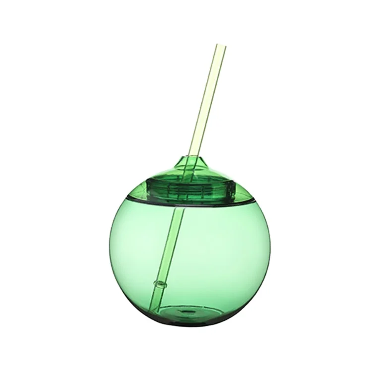 LFGB standard promotional food grade colorful options fashion bar disco tumbler round ball shape plastic cup with straw