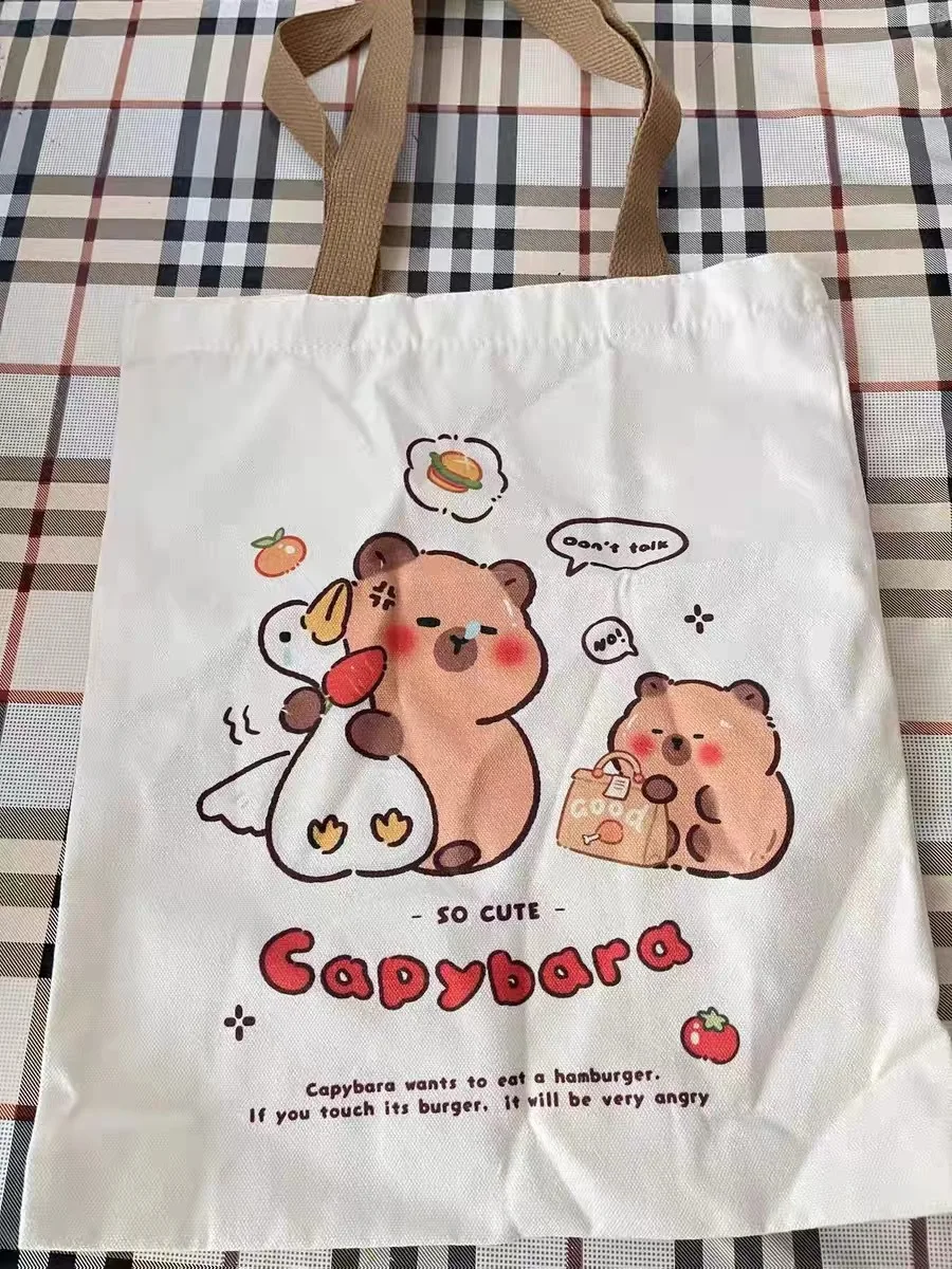 Hot Selling Large Capacity Canvas Polyester Fabric Bento Bag Cute Guinea pigs Cartoon Handbags For Women