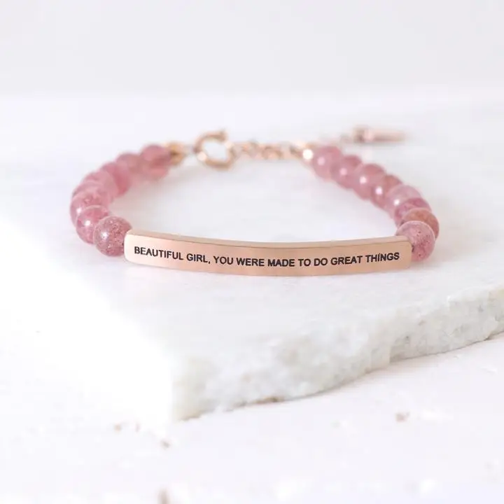  Wholesale Inspire Jewelry Adjustable Bracelets Natural Gemstones Engraved Mantra Inspirational Beads