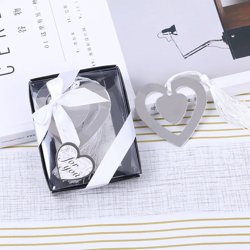 Love Story Double Heart Shape Metal Bookmark Wedding Favors