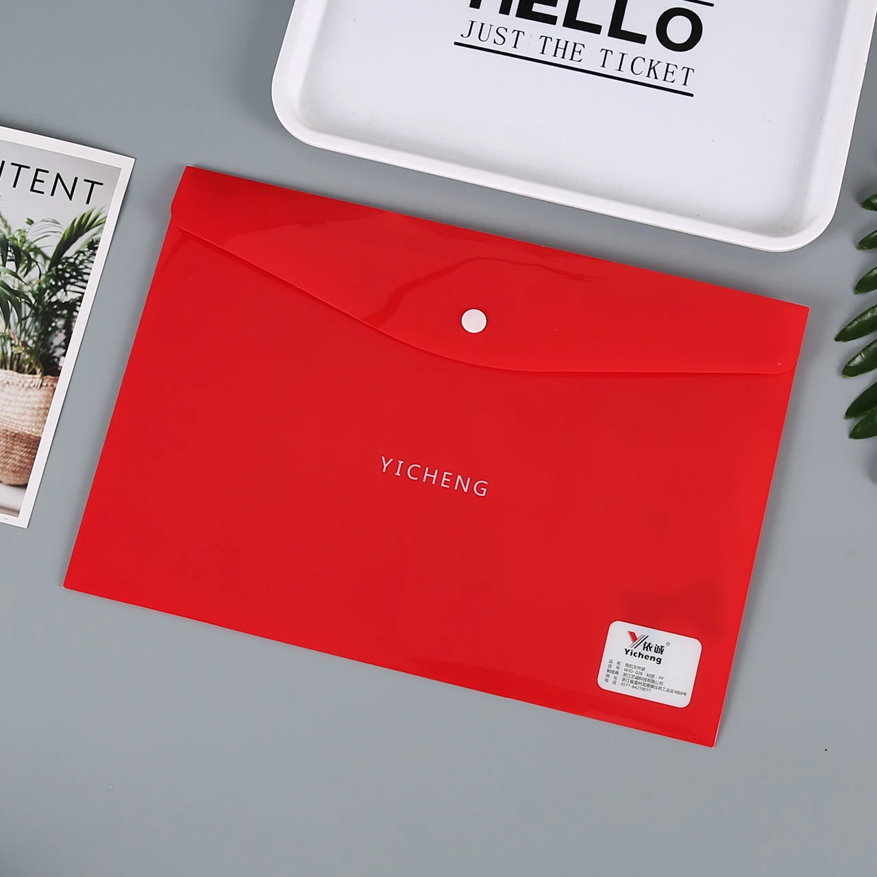 Custom Print A4 Button PVC Clear Bag File Letter Envelopes Document Folders