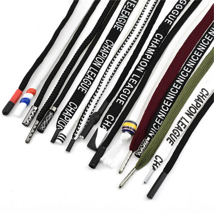 Custom Color Polyester round  filament rope drawstring with customized logo plastic bullet tips drawcord string