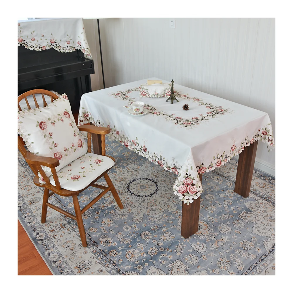 Lufu new product embroidery table cloth fancy tablecloths luxury wedding table cloth for home party