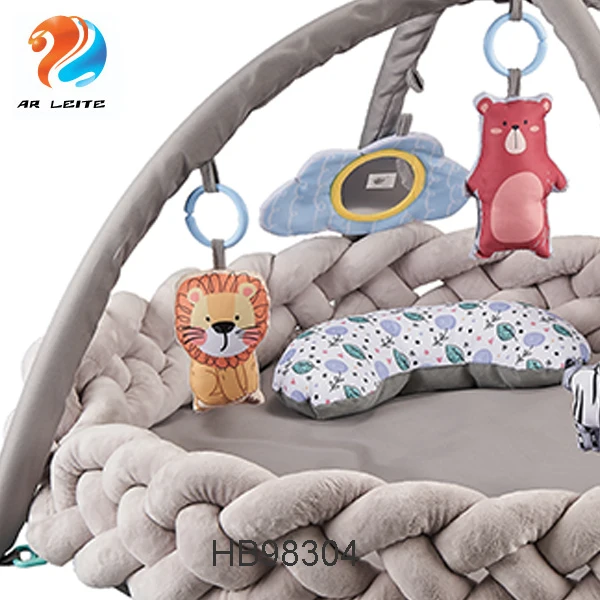 New Super Soft Plush Fold Baby Crawling Play Mat Activity Crawling Baby Play Gym With Pillow And Hanging Toys