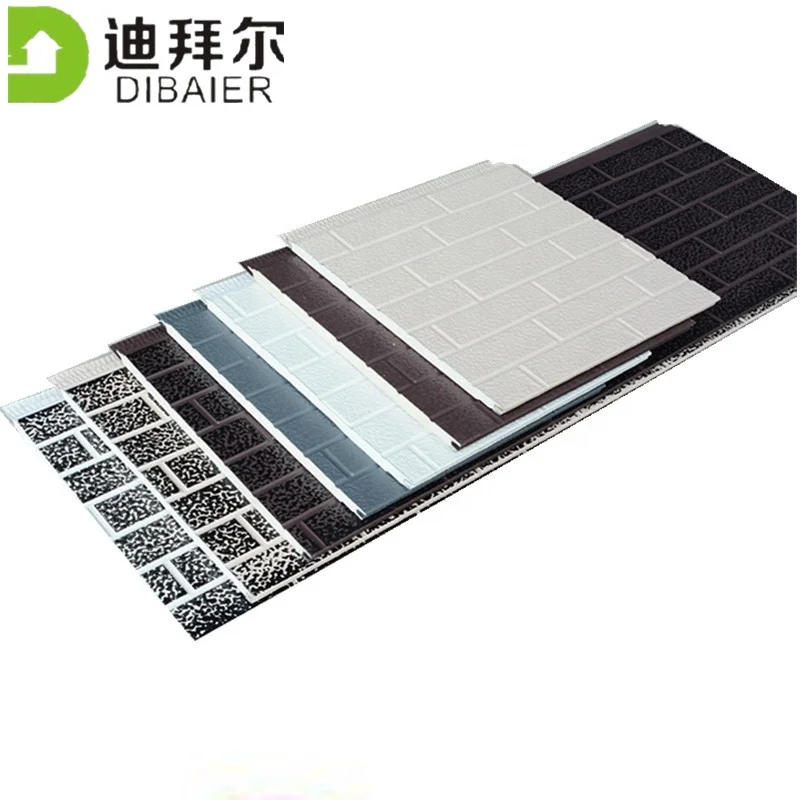 Wood Stone  Brick Black Color PU Sandwich Wall Panel Metal Ceiling Exterior Siding Wall