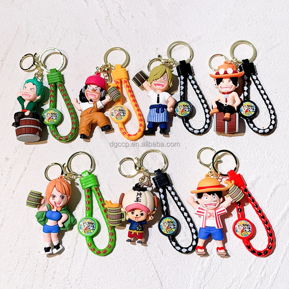 20 design Japanese Anime One Pieces key chian used for claw machine doll factory wholesale 3d pvc rubber Luffy key chain